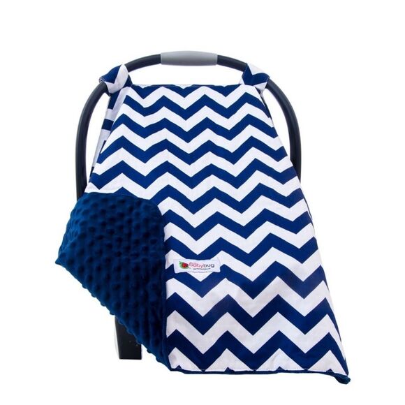 Baby Bug Car Seat Canopy-Navy and White Chevron - Picture 1 of 5